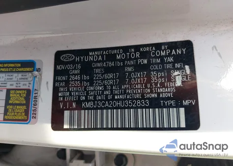 2017 Hyundai Tucson Eco from USA, damaged, VIN KM8J3CA20HU352833